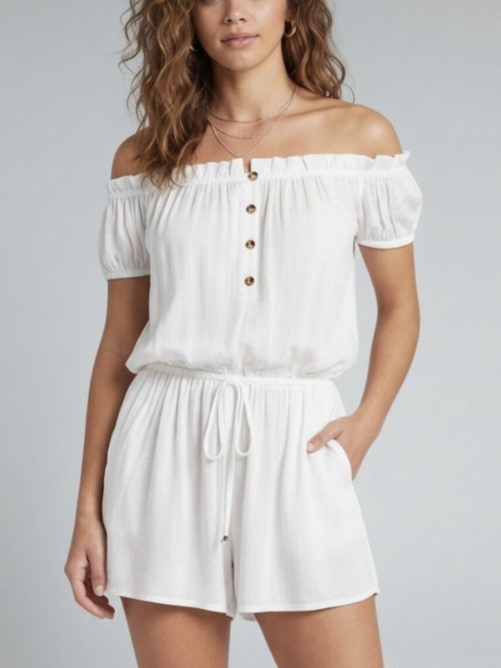 Kate Spade New York Romper White Off-The-Shoulder Button-Front Size Small NEW